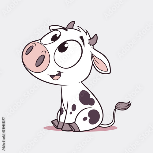 Vector Illustration of Cute Dairy Cow with Black Markings