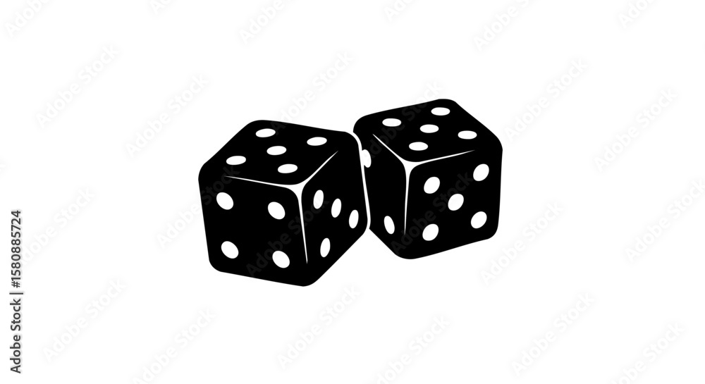 Two black dice showing the numbers. Two black dice showing the numbers.