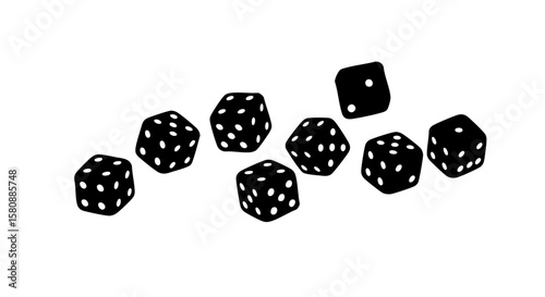 A collection of dice, with the pips are clearly visible.