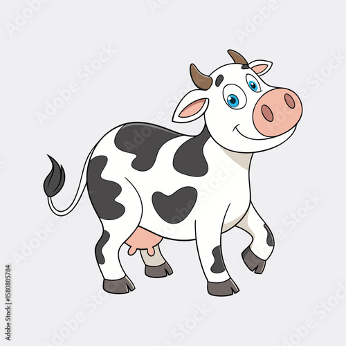 Adorable White Cow with Black Spots – Vector Illustration