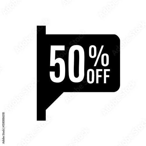 Discount sign showing 50% off.