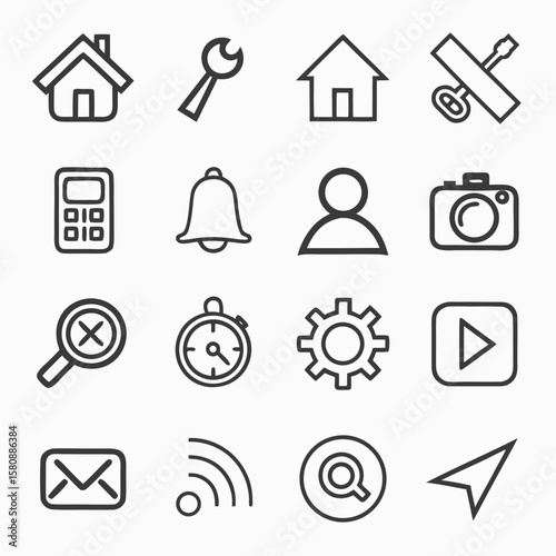 Clean Minimal Line Style Vector Icons Home, Settings, User, Camera & More