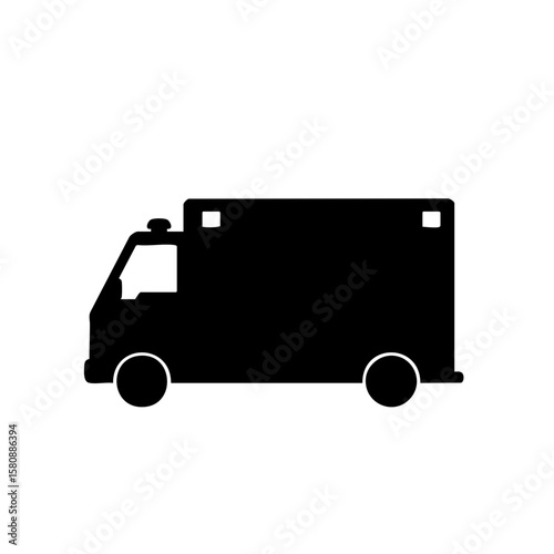 A black ambulance silhouette on a white background, symbolizing emergency services.