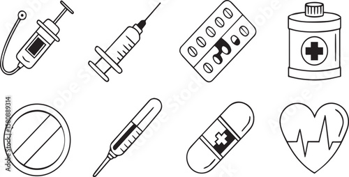 Editable Medicine Icons in Line Style