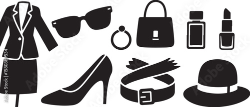 Stylish Women's Accessories and Apparel Silhouette Icons