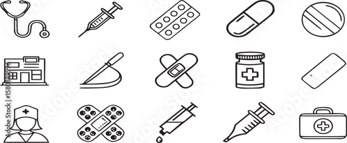 Vaccination Icons with Medical Kit