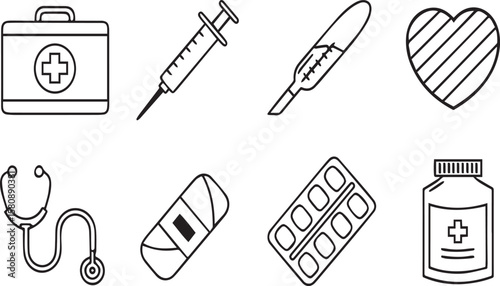 Thin Stroke Health Tools Icon Set