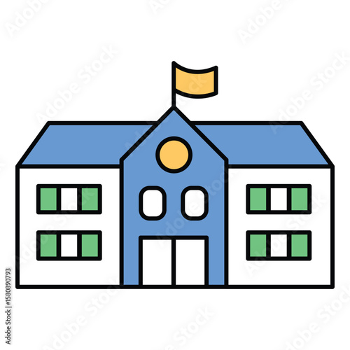 School Building Education Vector Icon Flat Style