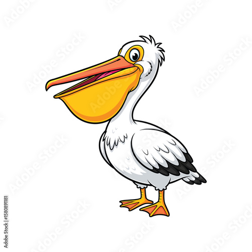 Happy Cartoon Pelican with Open Beak - Humorous Bird Clipart