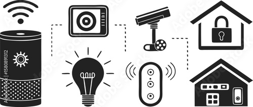 Smart Home and IoT Black Silhouette Icons