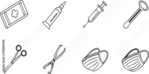 Healthcare Devices and Drugs Line Icons