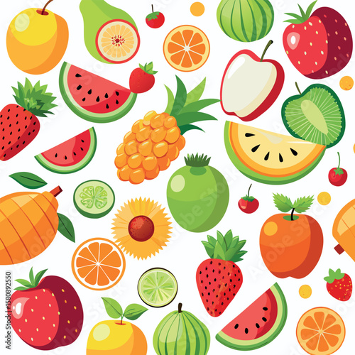 A colorful assortment of fresh fruits scattered artistically