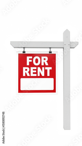 For rent sign displayed prominently, featuring bold red background with white text. Ideal for real estate listings and rental advertisements
