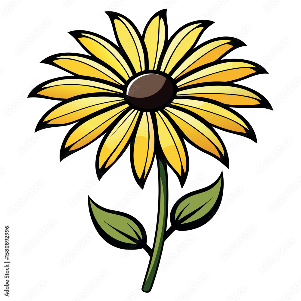 Fototapeta premium Black eyed susan flower outline graphic design element