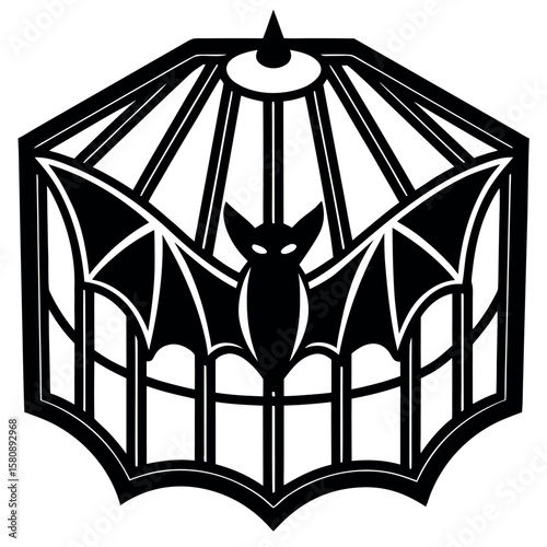 Stylized bat trapped inside a protective cage vector icon design