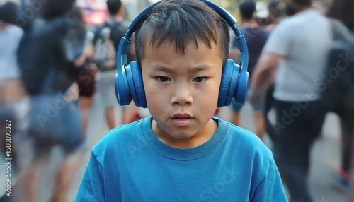 Autistic Child Boy Covering Ears in Busy City Video Footage Scene Showing Sensory Overload and Anxiety
