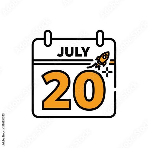Calendar icon showing July 20th with a rocket illustration, symbolizing a launch or special event.