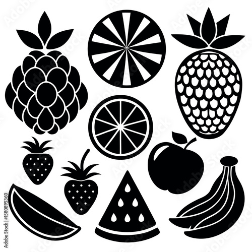 Comprehensive fruit glyph icon set for healthy food branding and design