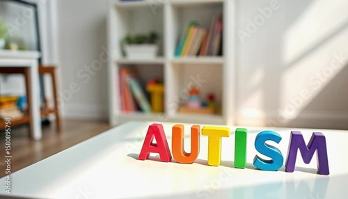 Wooden Autism Letters on Table Video Footage Scene Promoting Neurodiversity Inclusion and Awareness