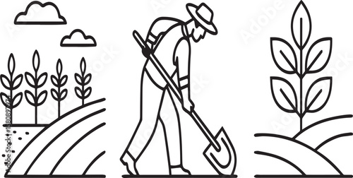 Organic Farm Produce Line Icons