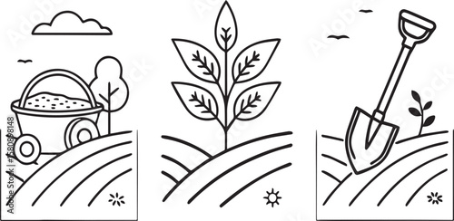 Farming Activity Symbols in Line Design