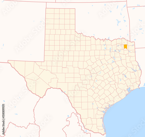 Map of the County Titus (Texas, US) showing the Federal State with the highlighted County