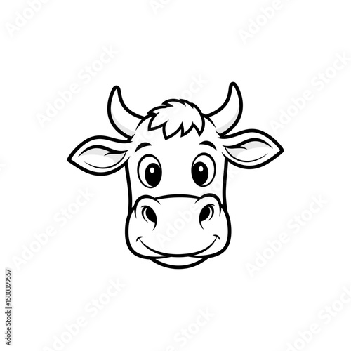 Cartoon cow face with a smile, isolated on white background