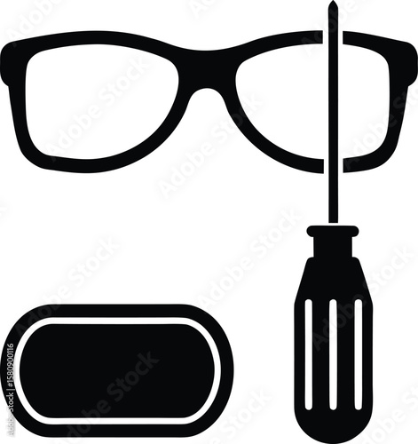 eyeglass repair kit screwdriver on white backgroun.eps