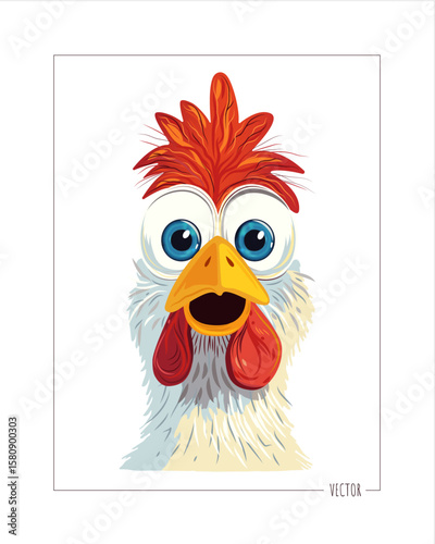 Funny Shocked Chicken Face – Cartoon Vector