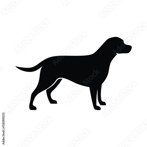 A solid black silhouette reveals a dog standing calmly against a transparent background