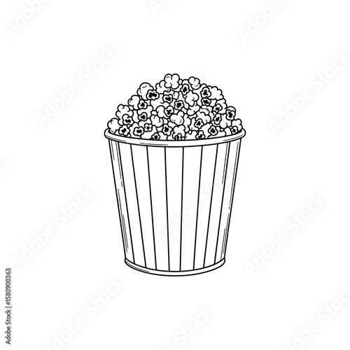 A bucket of delicious popcorn isolated on white background, ready for movie night
