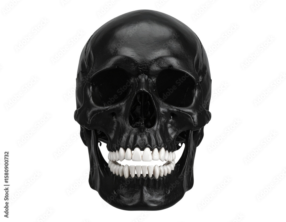Fototapeta premium Realistic Human Skull with Mouth Wide Open, Front View, Isolated on Transparent Background