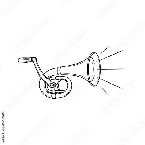 A vintage gramophone with a crank handle isolated on white background
