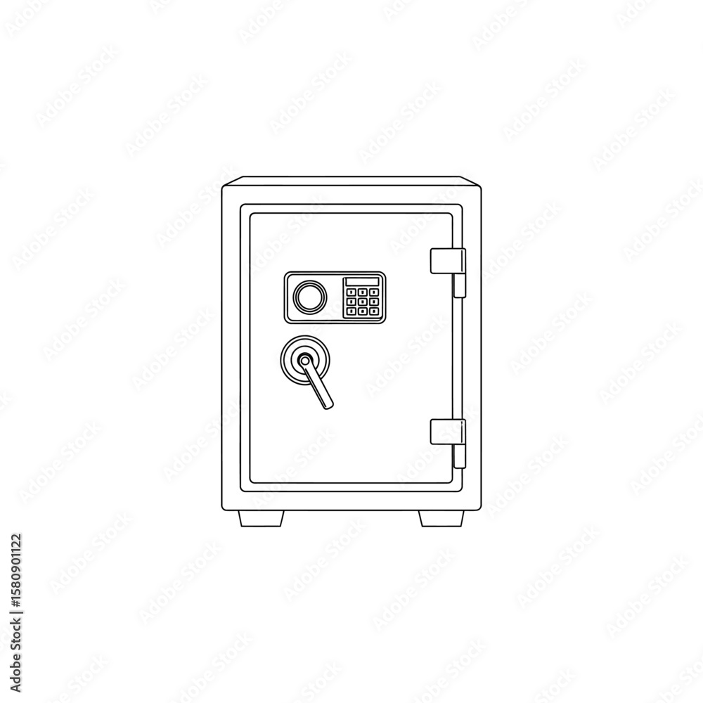 A steel safe for money and valuables, isolated on white background A steel safe for money and valuables, isolated on white background
