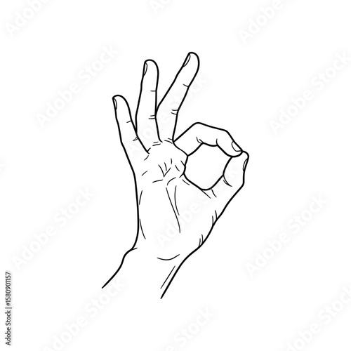 A hand making the ok gesture with fingers, isolated on white background