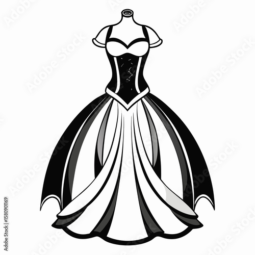 Elegant princess style ball gown with a detailed corset bodice design