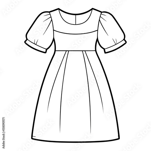 Casual a line dress with puff sleeves and square neckline design