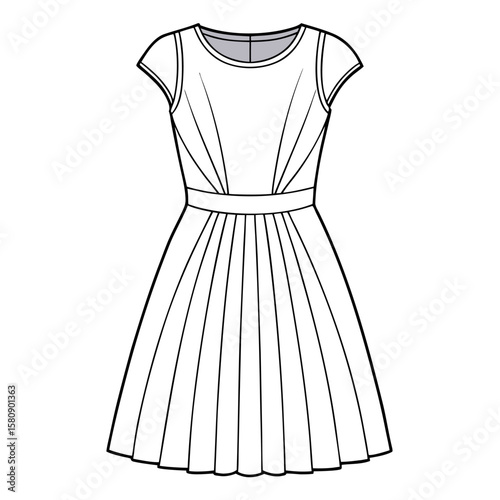 Fashionable skater dress with a flattering scoop neckline and pleated skirt