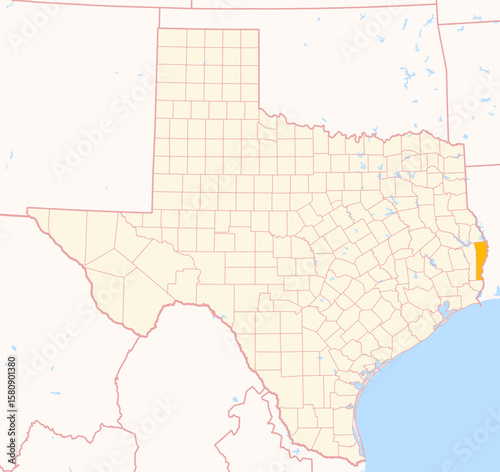 Map of the County Newton (Texas, US) showing the Federal State with the highlighted County