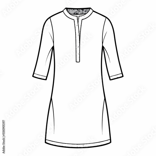 Fashion illustration of a tunic dress with side slits and a rounded hemline