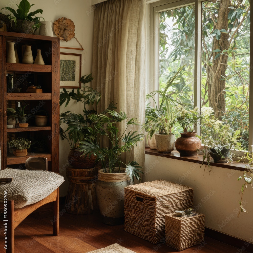 Cozy Indoor Plant Decor With Natural Light and Wooden Elements Cozy Indoor Plant Decor With Natural Light and Wooden Elements