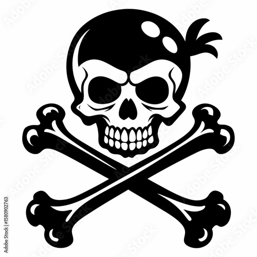 Classic Pirate Skull and Crossbones Illustration for Nautical and Halloween Themes