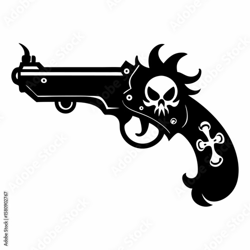 Gothic Skull Decorated Gun  Illustration for Dark Fantasy Themes