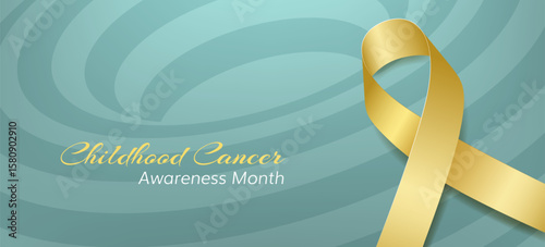 Childhood cancer awareness month concept. Banner with gold ribbon awareness and text. Vector illustration.