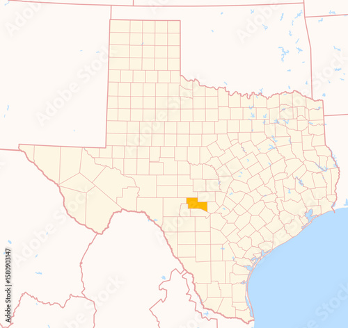 Map of the County Kerr (Texas, US) showing the Federal State with the highlighted County