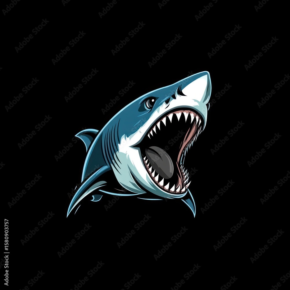 Fototapeta premium Aggressive shark graphic on black background
