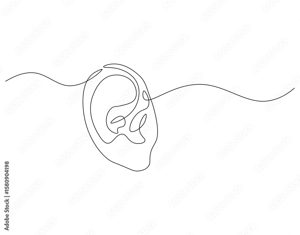 Obraz premium Human ear continuous line. Continuous one line drawing of human ear. Body anatomy concept. Single line drawing