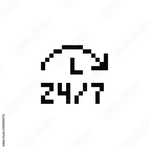 support 24 7 icon 8 bit, pixel art icon  for game  logo. 