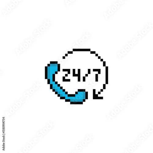 support 24 7 icon 8 bit, pixel art icon  for game  logo. 