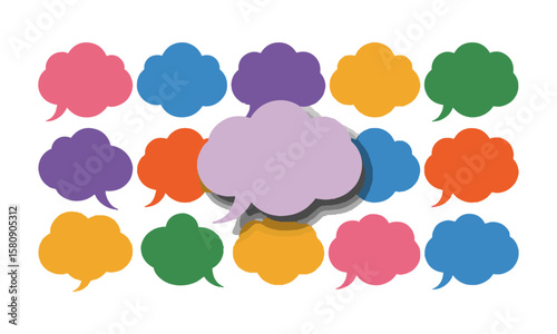 Scalable vector image of various colorful speech bubbles and thought clouds in vibrant, cute colorful speech bubbles, easily editable.